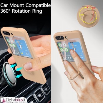 Plastikinis dėklas su žiedu ir kameros apsauga - rausvas (Samsung Z Flip 6/Z Flip 7 Fe)